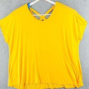 Avenue Scoop‎ Neck Blouse Womens 30/32 Plus Size Top Yellow Strap Back Casual